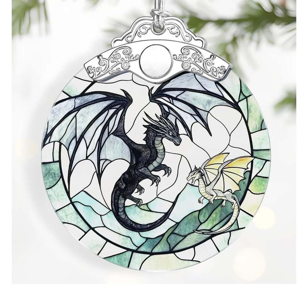 Fourth Wing Fantasy Dragon Stained Glass Christmas Ornament